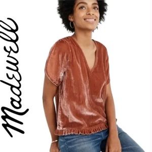 Madewell Velvet Split Tulip Sleeve Ruffle Hem Top Size Large